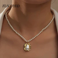 flscdyed luxury pearl retro necklace for women 2021 new fashion shinny beads chain pendant party wedding girls jewelry xl001