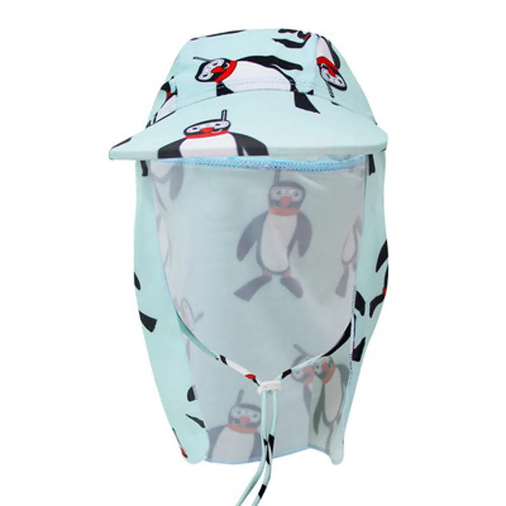 Light Blue Детская летняя солнцезащитная Кепка с рисунком из мультфильма для маленьких мальчиков и девочек, дышащая солнцезащитная Кепка с клапаном на шее, шапочка для плавания - Цвет: Light Blue