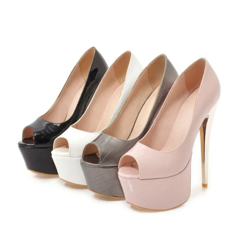 

Taoffen Plus Size 33-48 Women Pumps Peep-Toe Leather Pattern Shoes Women Solid Color Sweet Sexy Office Lady Female Footwear