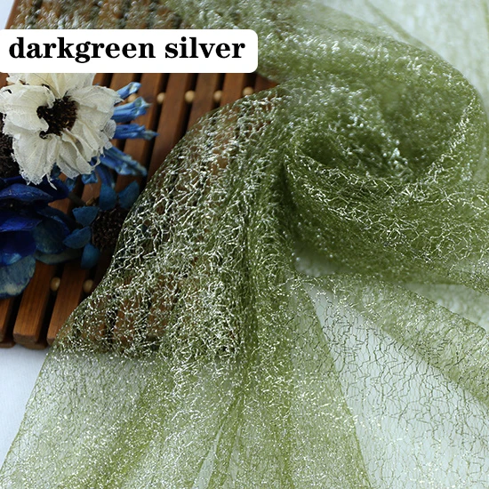 darkgreen silver 1/2/5 м/лот блеск золотой нитью тюль ткань, Сетчатое платье с блестками для сцены вечерние свадебное платье юбки украшения DIY ткани - Цвет: darkgreen silver