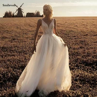 smileven ivory sxxy v neck wedding dress 2021 shiny glitter tulle bridal dresses 2021 backless wedding gowns