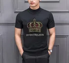 Летние модные мужские свитеры со стразами, футболка, тонкие вязаные мужские пуловеры с круглым вырезом и коротким рукавом