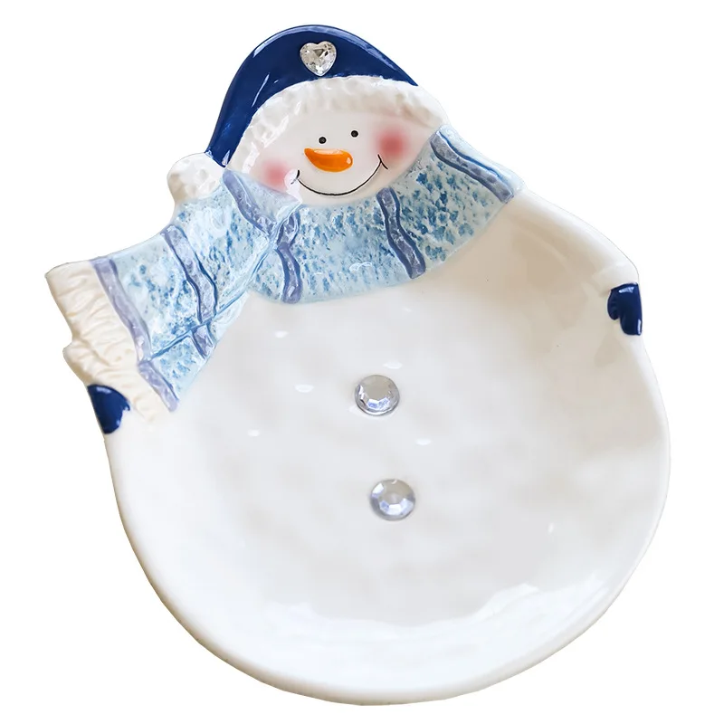 

Christmas Cute Ceramic Ornaments Decoration Snack Bowl Teapot Storage Can Seasoning Bottle Plate Snowman Tableware
