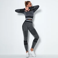 two pcs women seamless yoga set gym clothing fitness leggingscropped shirts sport suit women long sleeve tracksuit active wear