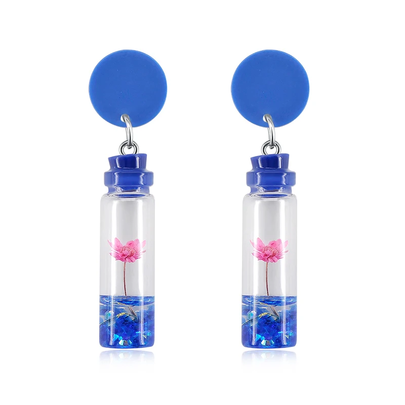 

925 Sterling Silver Ear Needle Fashion Blue Lucky Wishing Bottle Pendant Earrings For Women Creative Jewelry Birthday Gifts