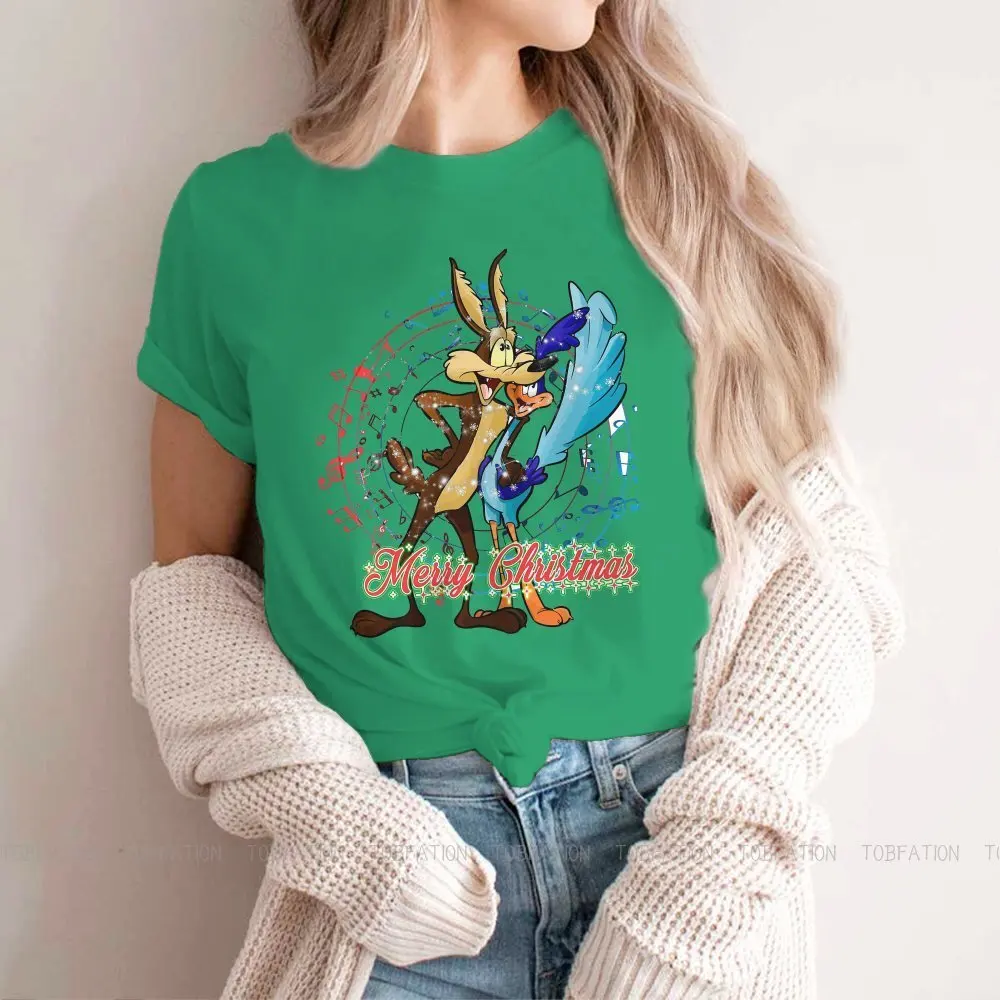 

Merry Christmas Hipster TShirts Roadrunner Animation Amusing Fight Girl 4XL Style Fabric Streetwear T Shirt O Neck Oversized