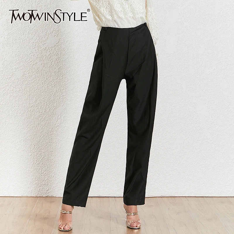 TWOTWIN стильные осенние черные брюки для женщин с высокой талией и карманом полной