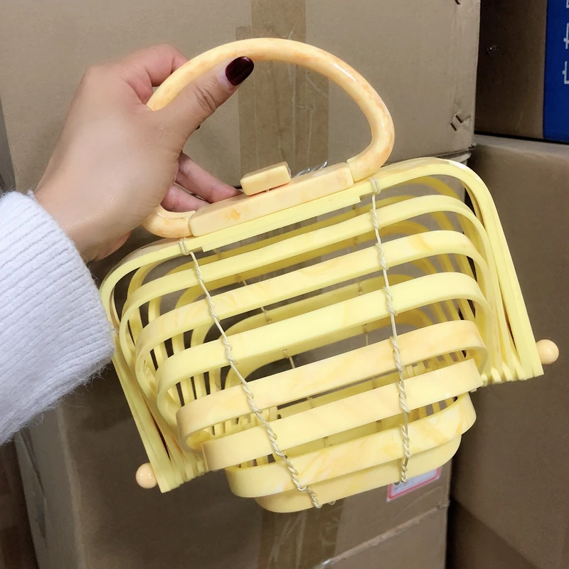 Yellow Брендовая дизайнерская акриловая женская сумка летняя пляжная Складная модная сумка стильная Радужная вечерняя сумочка Повседневный клатч кошелек - Цвет: Yellow