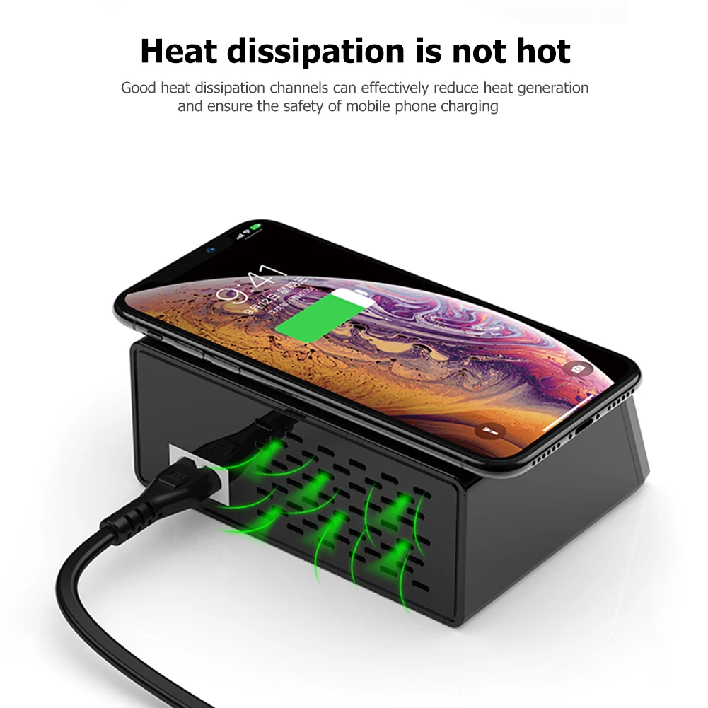 

100W 8 Ports USB Charger PD QC3.0 Fast Wireless Charger Multi-port Smart USB Digital Charging Dock Station For iPhone Samsung