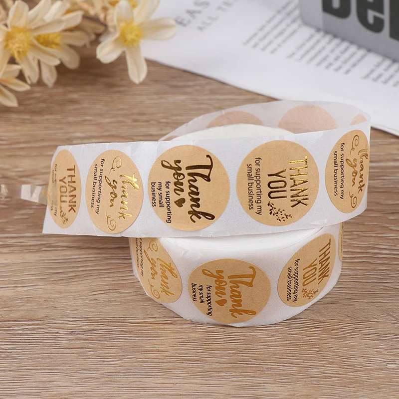 500 шт. спасибо за поддержку моего бизнес крафт-наклейки с золотым Фольга круглые