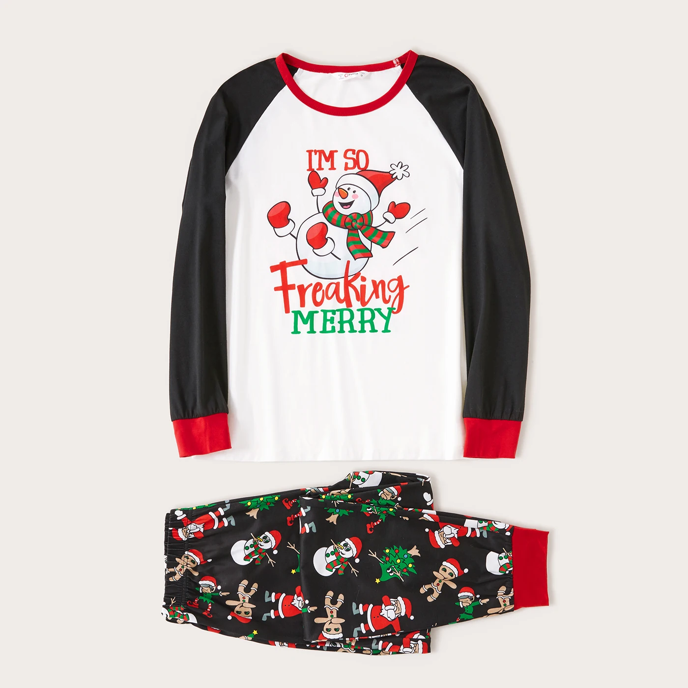 Пижамный комплект с длинным рукавом и принтом снеговика букв|Сочетающаяся