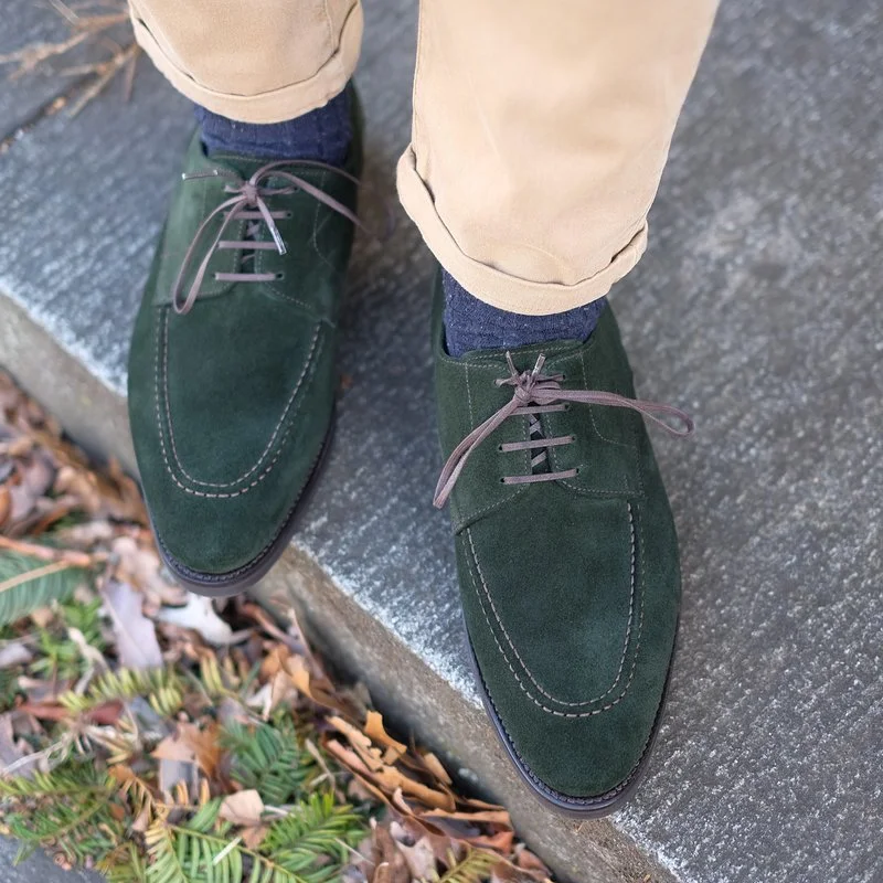 

Men Shoes Fashion Trend Elegant Green Suede Car Stitching Wingtip Lace Round Toe Low Heel Business Casual Oxford Shoes KS311