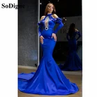 Женское вечернее платье с длинным рукавом, воланом и высоким воротом