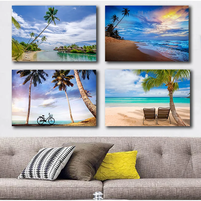 Картина на холсте с высоким разрешением Декор для дома пляжа закат кокос орех