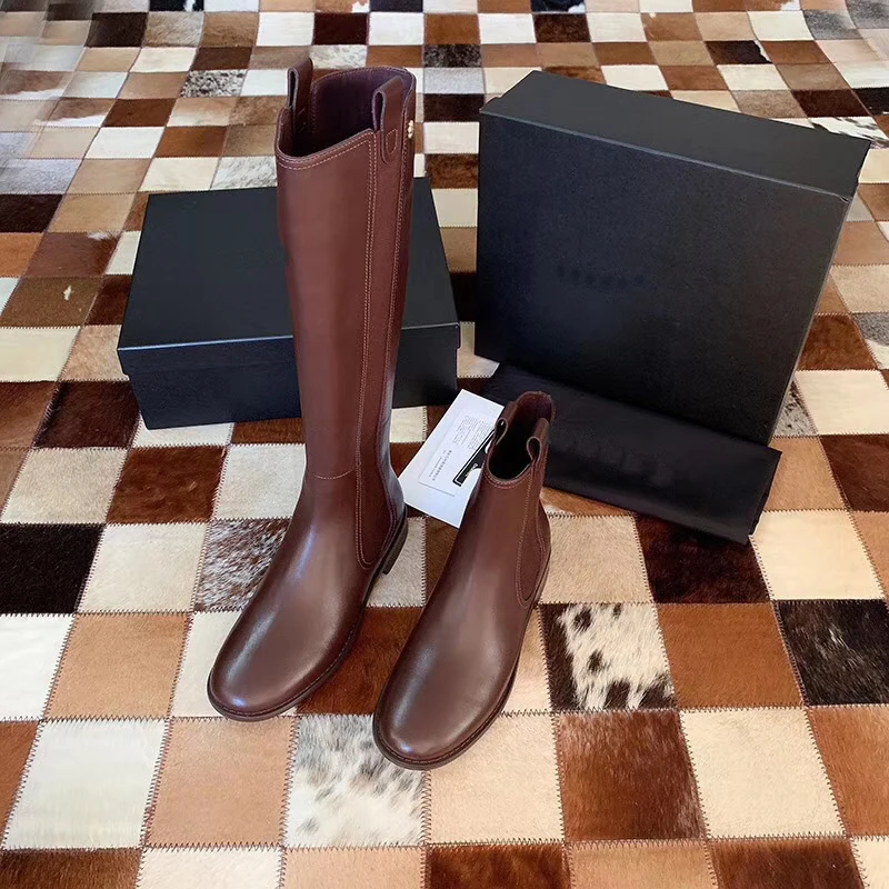 Французские брендовые сапоги из натуральной кожи женские до колена на высоком