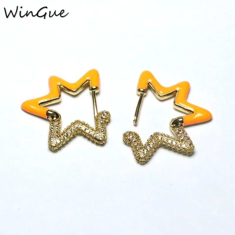 

Enamel Star Brincos for Women Geometric Gold Color Hoop Earrings Cubic Zirconia Copper Trendy Gift Party Jewelry