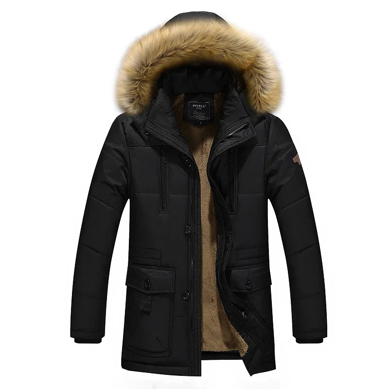 Мужская ветрозащитная парка с меховым воротником, зимняя модная куртка в стиле милитари, Мужская Толстая Повседневная Верхняя одежда, куртка размера плюс 6XL, бархатное теплое пальто - Цвет: MG6691 Black