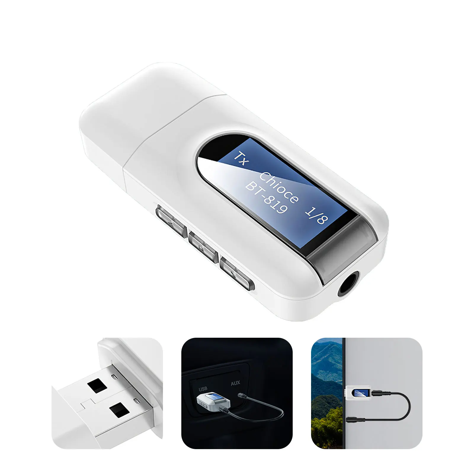 

2-в-1 приемник-передатчик USB 5,0, аудиоадаптер для автомобиля, ПК, ТВ, наушников, HiFi ключ, ЖК-дисплей, 3,5 мм, AUX беспроводной адаптер