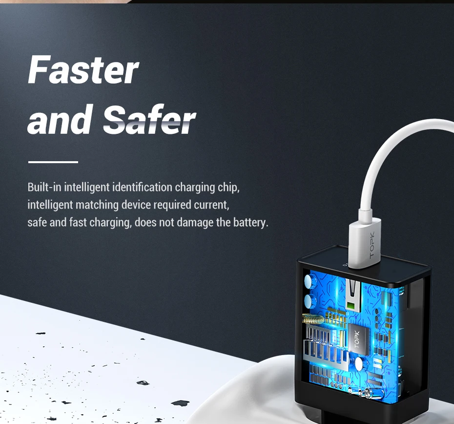 TOPK Quick Charge 3,0, зарядное устройство для мобильного телефона, 18 Вт, быстрое USB зарядное устройство, штепсельная вилка европейского стандарта, настенное USB зарядное устройство, адаптер для iPhone, samsung, Xiaomi, LG