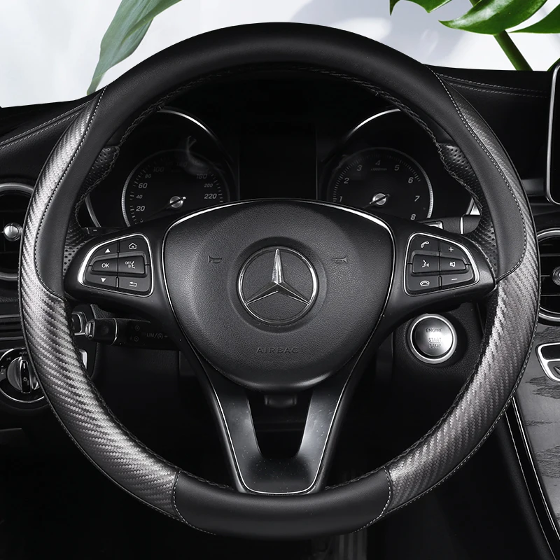 Автомобильный кожаный чехол на руль из углеродного волокна для автомобиля Mercedes