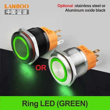 Green LED Ring 22 мм 1NO1NC мгновенный rgb двойной цвет никелированный латунный круглый кнопочный переключатель - Цвет: Green LED Ring