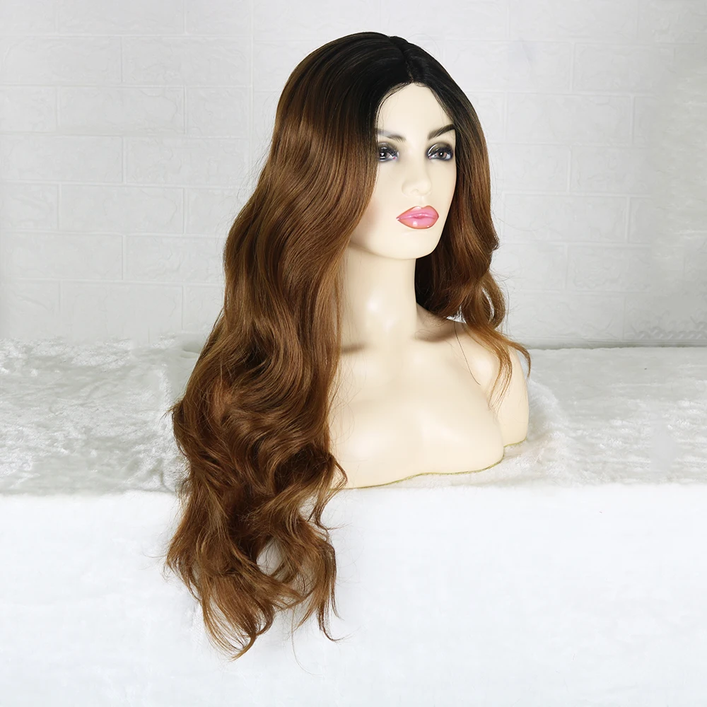

UFANCA Long Ombre Golden Wigs Natural Synthetic Cosplay Wavy Wigs For Black Women Middle Part High Temperature Fiber