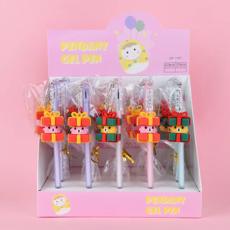 

20 pcs/lot Ceative Gift Bear Pendant Gel Pen Cute 0.5mm black Ink Signature Pens Promotional Gift Office School Supplies