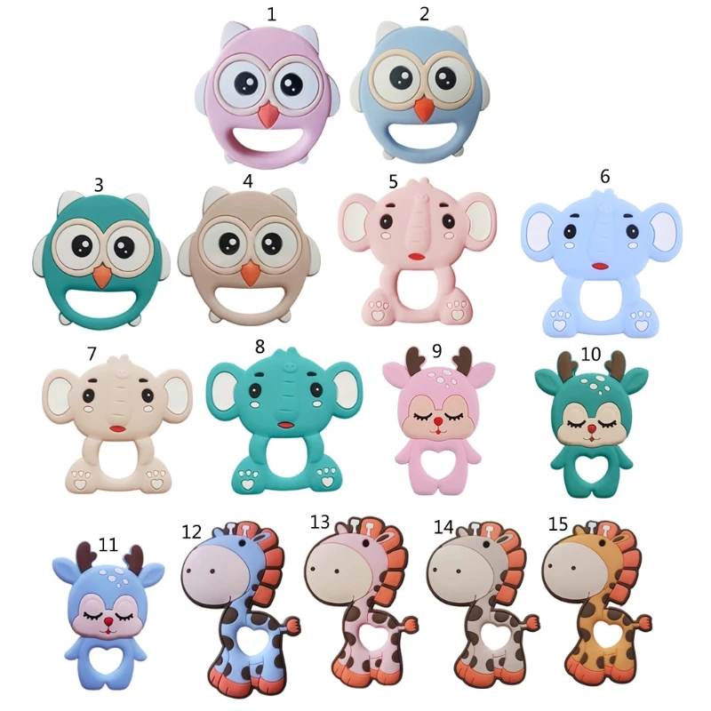 

Cartoon Animal Owl/Elk/Giraffe/Elephant Silicone Beads Baby Teether Molar Soother Nursing Teething Chewing Toy