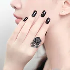 Женское Винтажное кольцо с кристаллами, черное кольцо с цветком розы