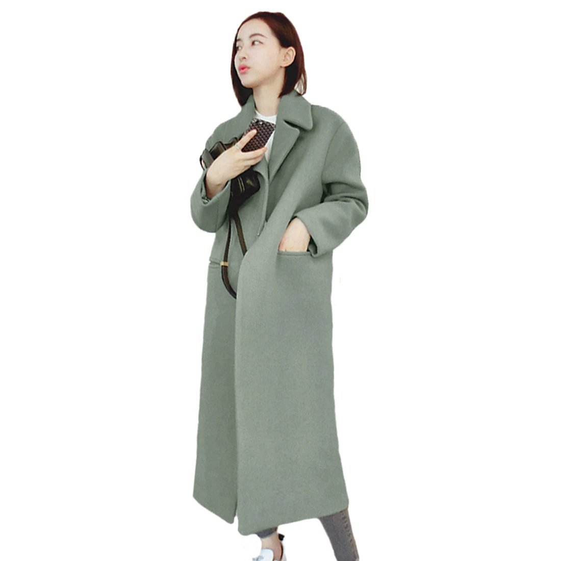 

Spring Autumn and Winter Wool Long Woman Coat Casual Thick Soft Woolen Coat Slim Outerwear Overcoat