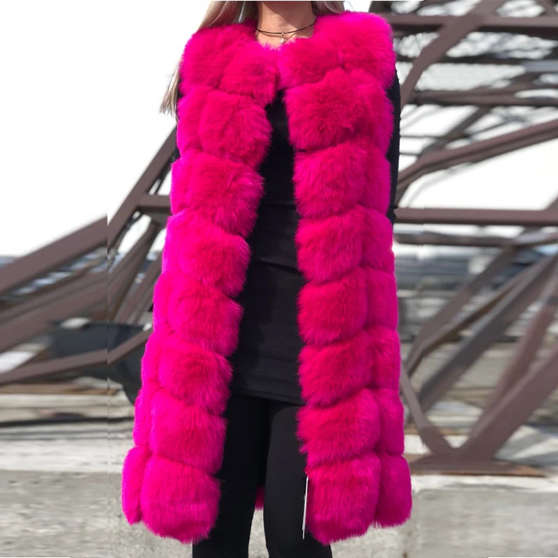 HJQJLJLS  90 Cm Faux Fur Vest 2021 Winter Women Thick Warm Faux Fox Fur Sleeveless Long Coat Female Artificial Fur Coat Jacket