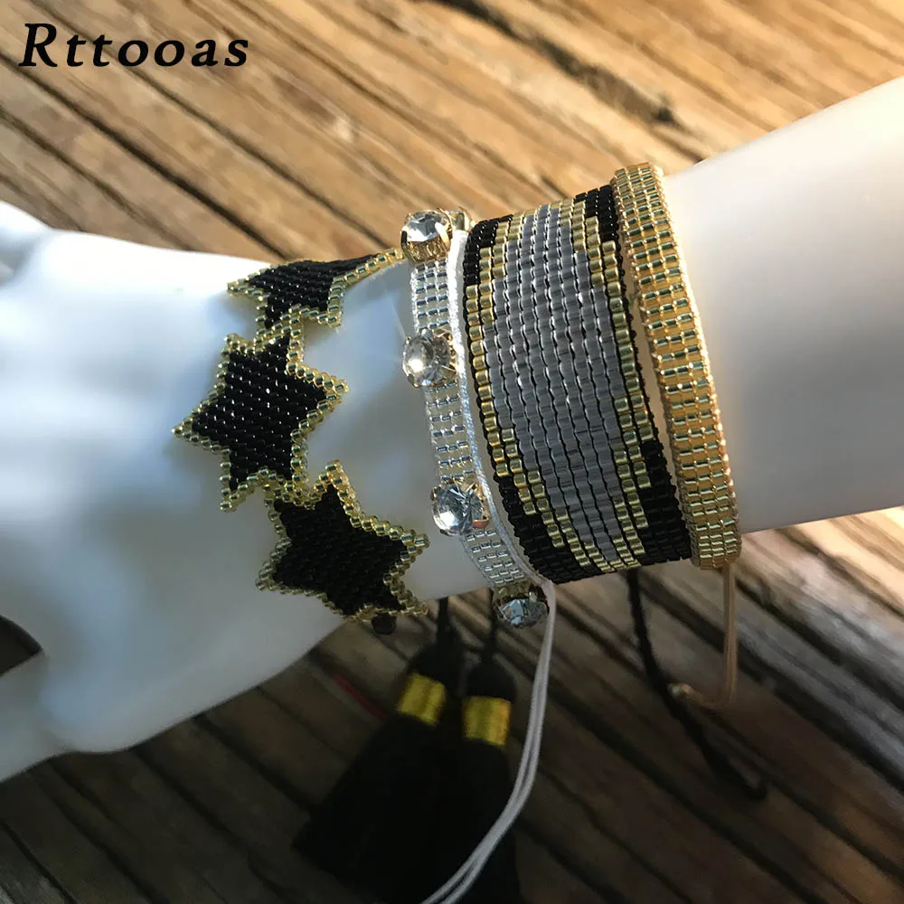 Rttooas, Модный женский браслет, 3 звезды, Pulseras Mujer,, браслеты, CZ ювелирное изделие, кисточка, ручная работа, тканая повязка на руку
