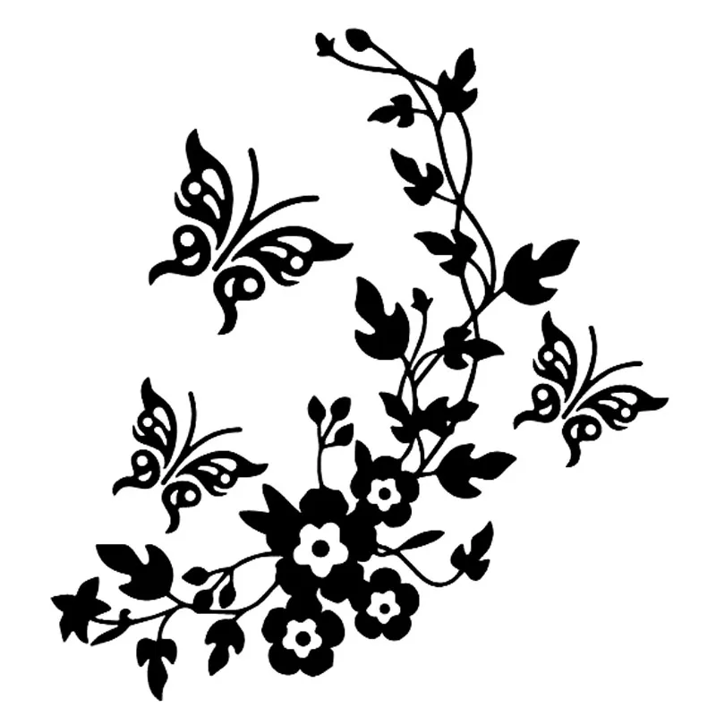 

14M*15.3CM Flowers And Butterflys Inspired Design Decor Art Decal Vinyl Car Sticker Black/Silver C24-0355