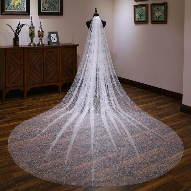 

New Arrival 3 Meter Long wedding veil ivory Sequine Lace Wedding accessories Welon ivory Bridal Veil Long Boda vail bride