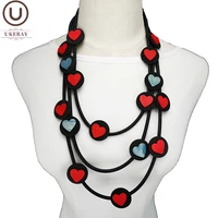 ukebay new heart sweater chains red blue heart pendant necklaces handmade desinger luxury necklace classic accessories jewelry