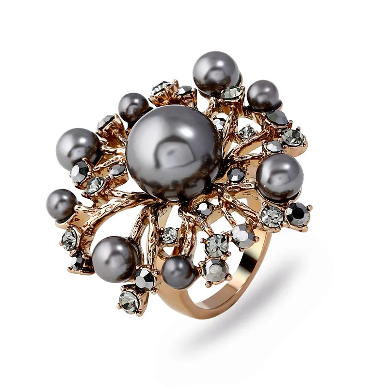 gray color KCALOE с серым кольцо с искусственным жемчугом Кристалл Стразы Прекрасный титан золото большие цветы кольца для женщин дропшиппинг Anel - Цвет основного камня: gray color