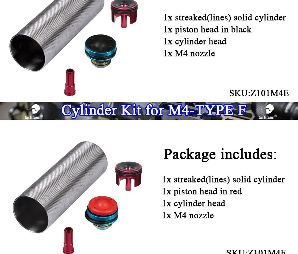 TACTIFANS Solid Cylinder Tune Up Kit Piston Head Nozzle Cylinder Head Inner Barrel 450-580mm For M4 Series Airsoft AEG Paintball