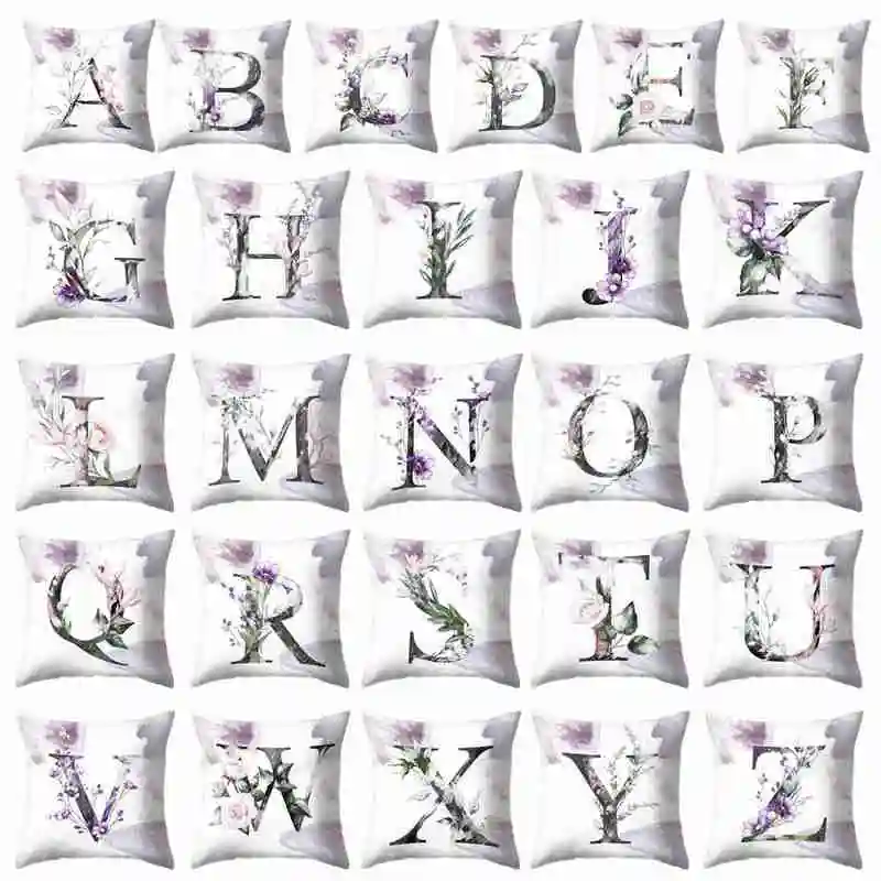 

26 English Letters Collocation Pillowcase Flower Pattern 45*45cm Pillows Car Throw Sofa Decoration Pillow Cushion Home Cove E0Y3
