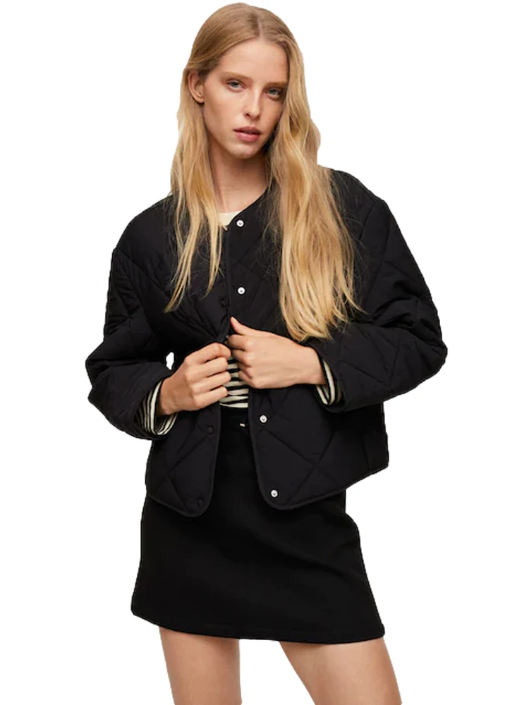

Women's Clothing Autumn Winter 2021 Quilted Coats The New Warm Top Women Jacket Fashion Button Cotton-Padded Clothes Black White
