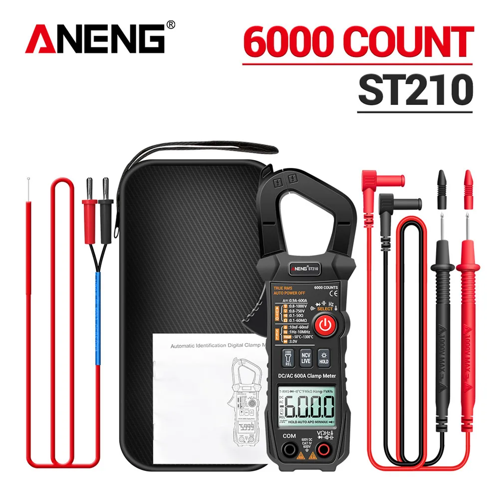 ANENG ST210 Профессиональный True RMS 6000 отсчетов клещи AC DC/AC 600A Цифровой мультиметр