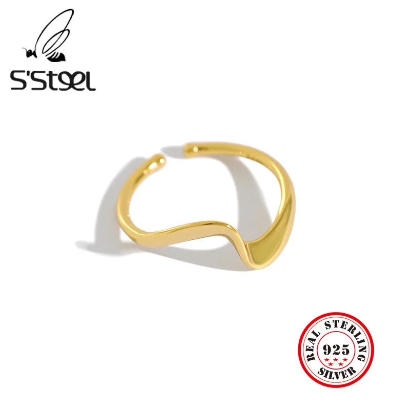 

S'STEEL 925 Sterling Silver Rings For Women Ins Concise Wave Anillos Plata Para Mujer Bague Argent Massif Pour Femme Jewelry