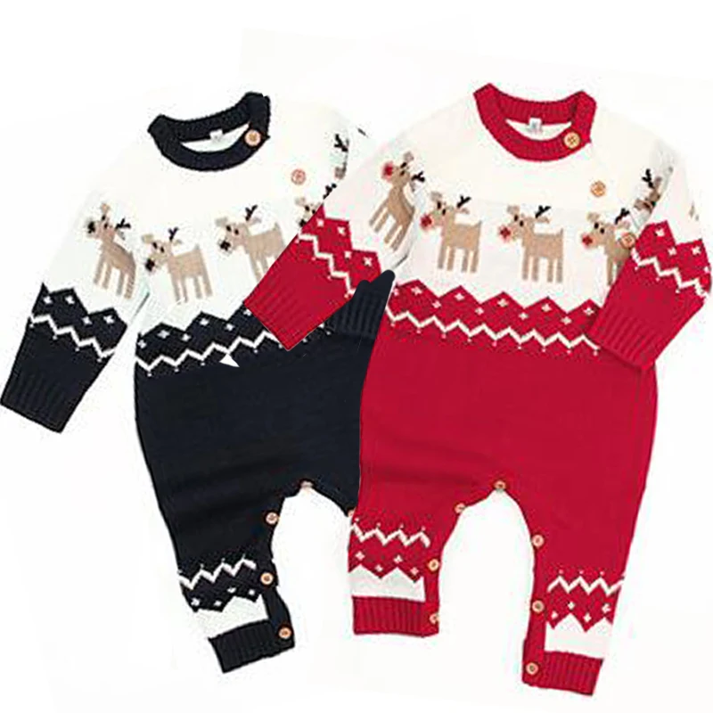 

Christmas Baby Boy Cartoon Elk Jumpsuit Newborn Girl Clothes Long Sleeve Knit Autumn Winter Warm Jumpsuit Clothes
