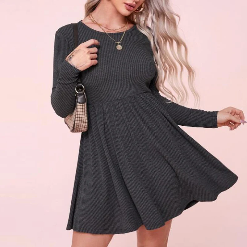 

2021 New Cotton Dress Women Long Sleeve O-Neck Black Sexy Casual dress Fashion elegant Black Dress Mini Dress Female Clothing