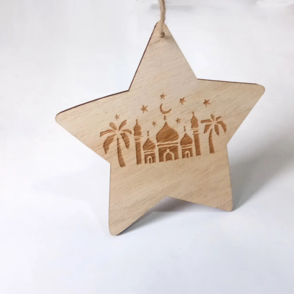 

2 шт. DIY Eid Mubarak мусульманское украшение для дома Рамадан декор кулон деревянный полый орнамент поделки мероприятия подарки с веревками