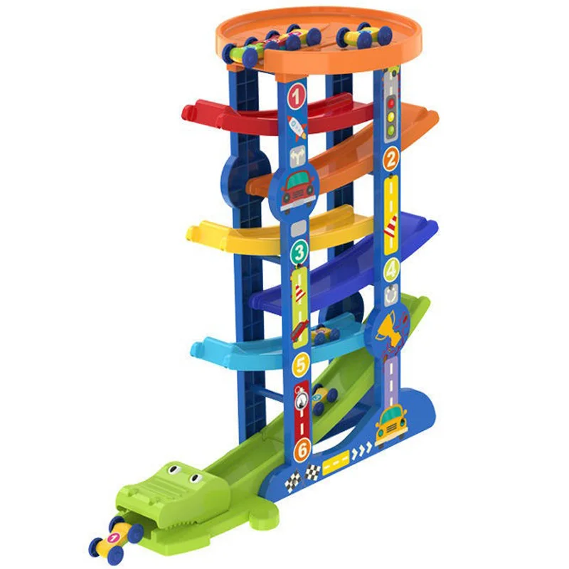 Гоночный трек с рампой и 6 миниатюрными инерционными машинками раздвижной