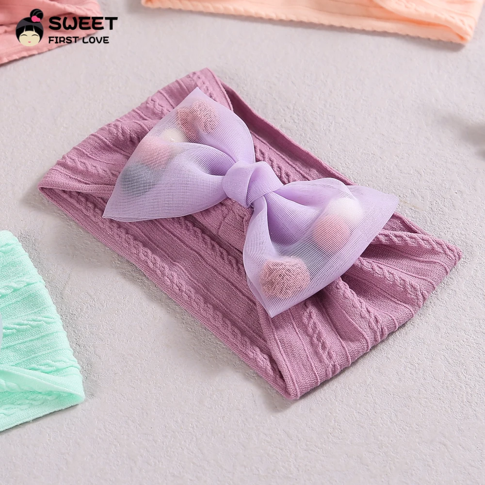 

Cute Lace Pompom Bowknot Baby Headband Candy Color Hair Band Soft Elastic Hair Accessories for Girls Fashion Korea Head Wrap