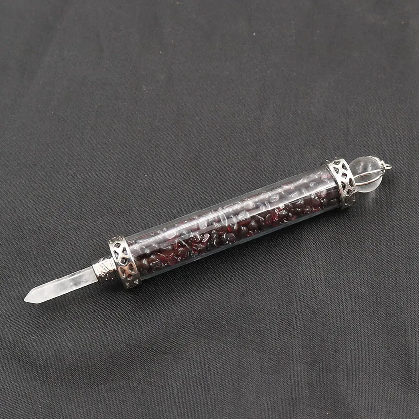 Garnet XSM рейки палочка подвеска скипетр духовный баланс чипы бутылка из камня белый кристалл шестиугольник столб исцеление точка ювелирные изделия 1 шт - Окраска металла: Garnet