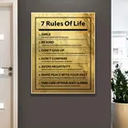 7 правил жизни мотивационные картина с цитатой на стену Золотой постер вдохновляющая Настенная картина Искусство Декор для гостиной