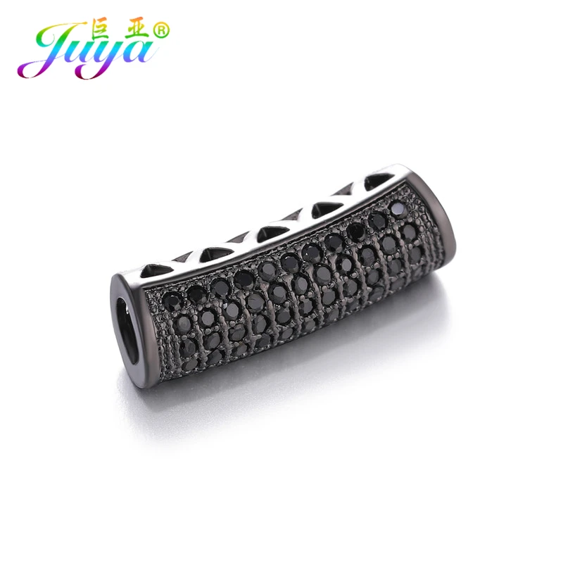 Metal Black Juya DIY золотые/серебряные/розовые золотые разделительные бусины, поставки, микро проложенные циркониевые изогнутые трубчатые бусины для изготовления ювелирных изделий из натурального камня и жемчуга - Цвет: Metal Black