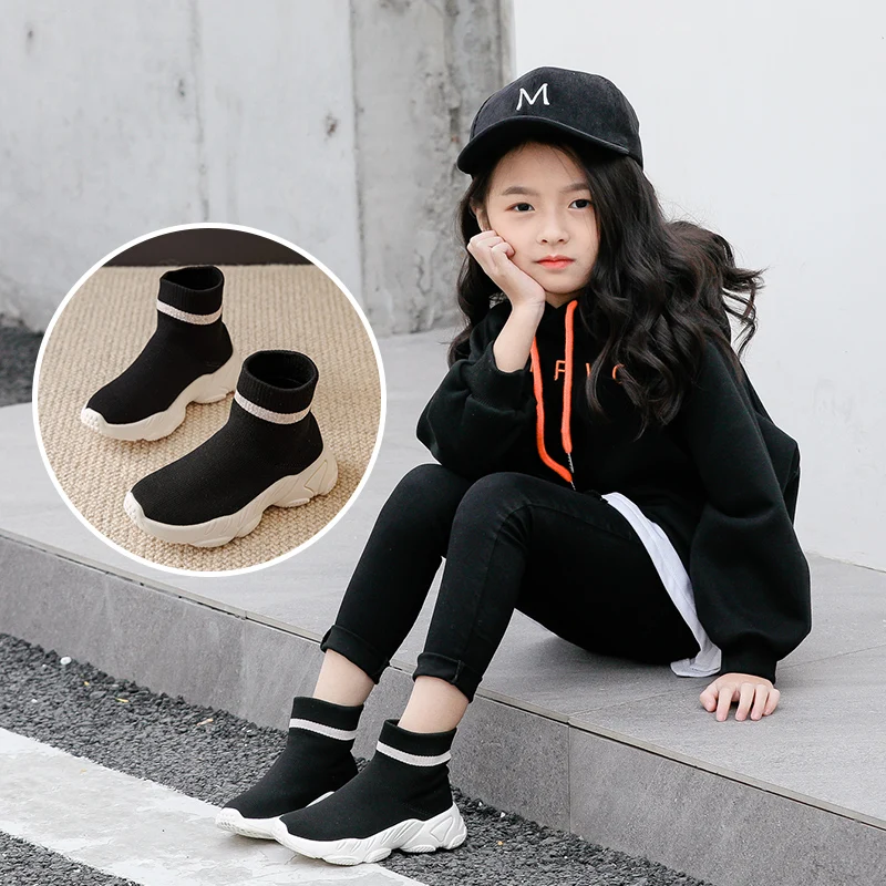 

High-top Breathable Girls Sports Shoes Children Socks Shoes Knitted Boy's Shoe Cover Foot Children's Boots Designer Kids Shoes